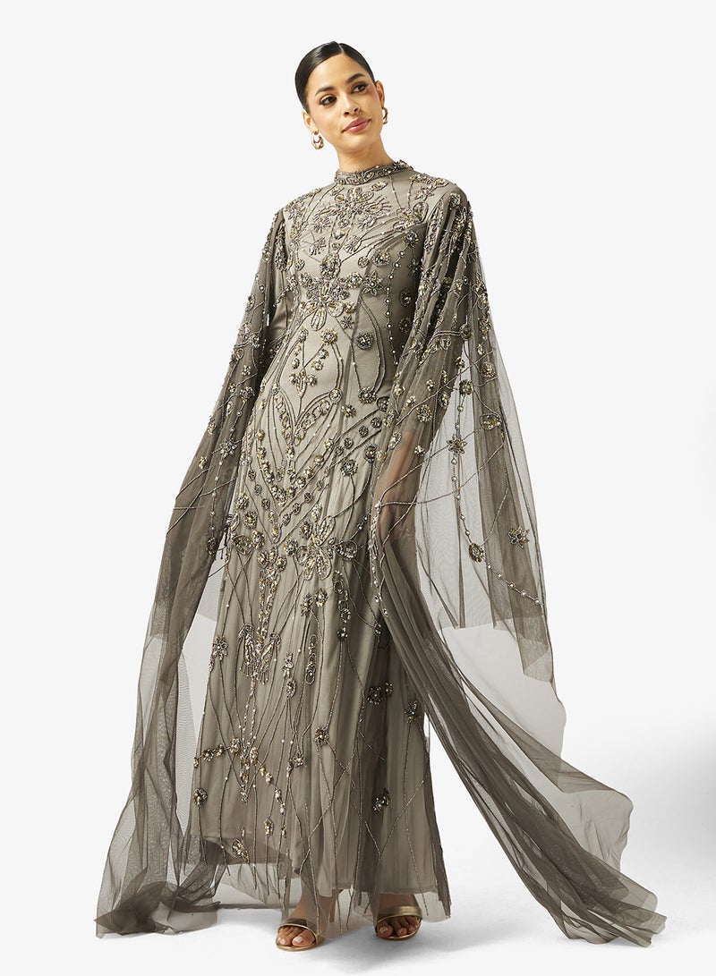 MARYISA Embellished Cape Sleeve Maxi Dress - Image 1